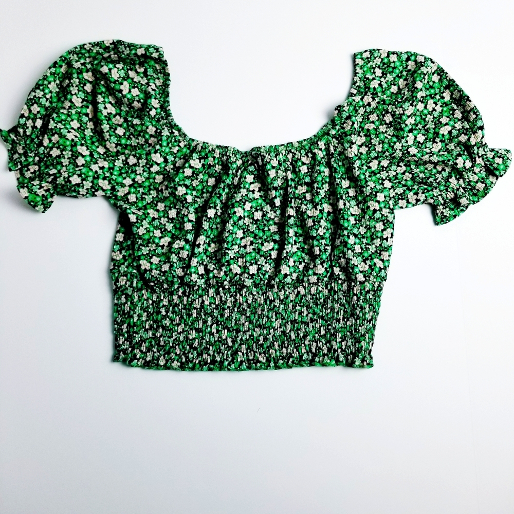 Topshop Floral Puff Sleeve Crop Top Size 12